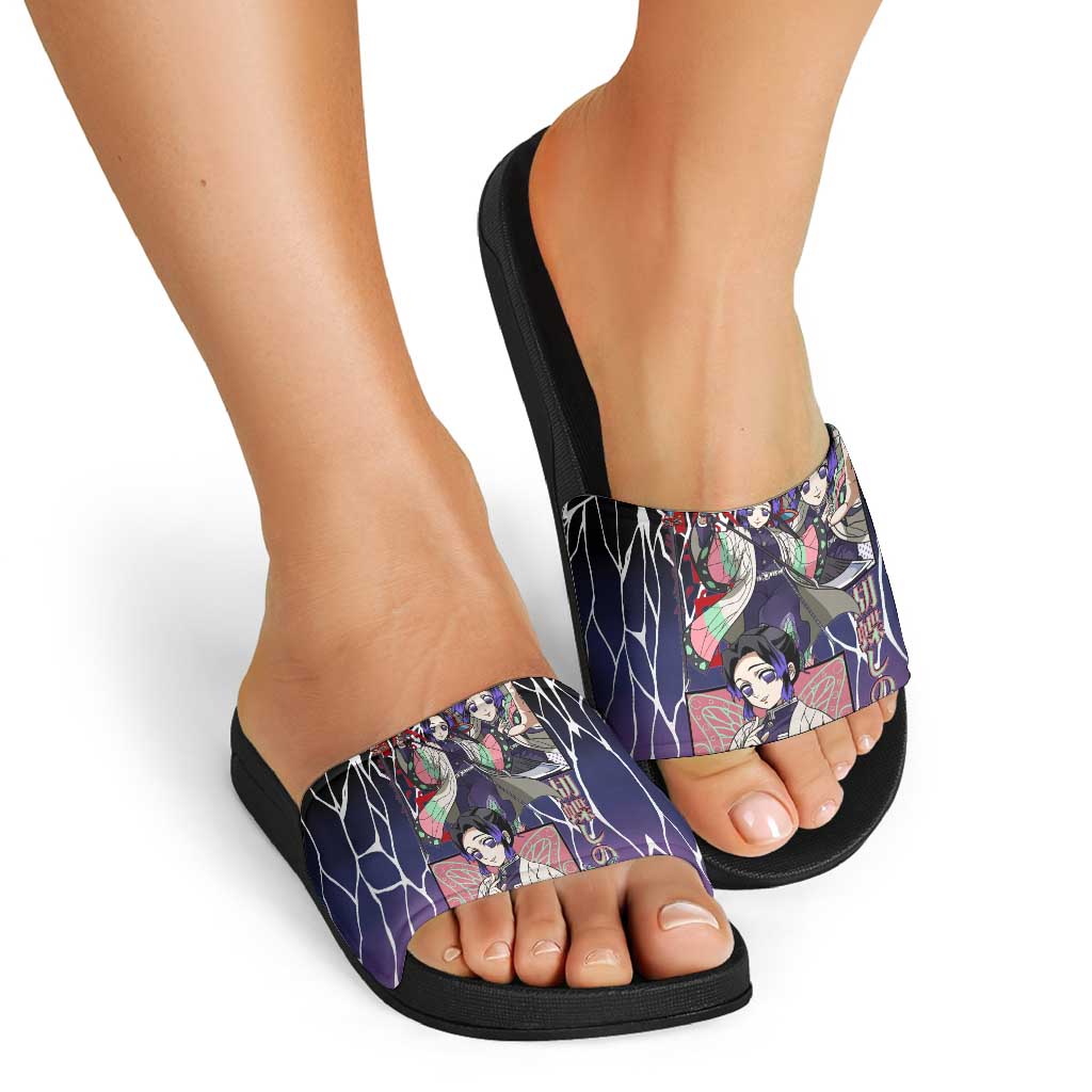 Shinobu Kocho Demon Slayer Slide Sandals with Purple and Black Web Style Design - The Mazicc