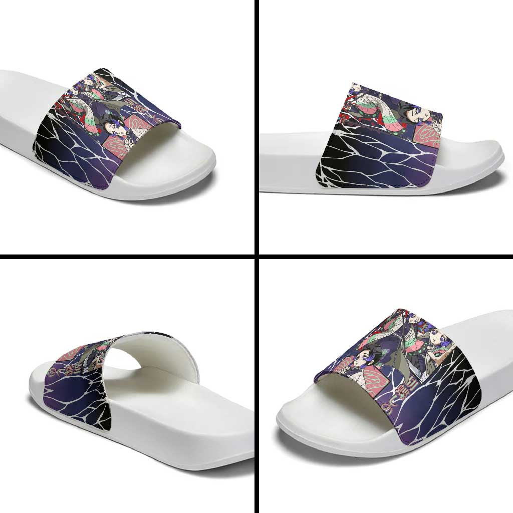 Shinobu Kocho Demon Slayer Slide Sandals with Purple and Black Web Style Design - The Mazicc