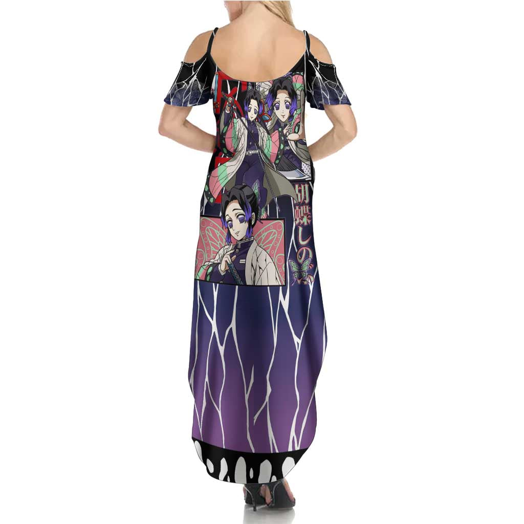 Shinobu Kocho Demon Slayer Summer Maxi Dress with Purple and Black Web Style Design - The Mazicc