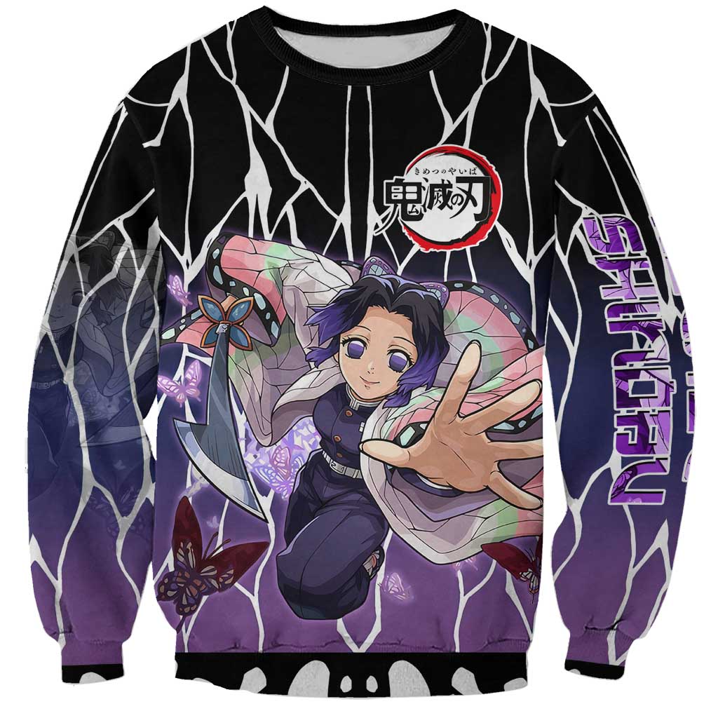 Shinobu Kocho Demon Slayer Sweatshirt with Purple and Black Web Style Design - The Mazicc
