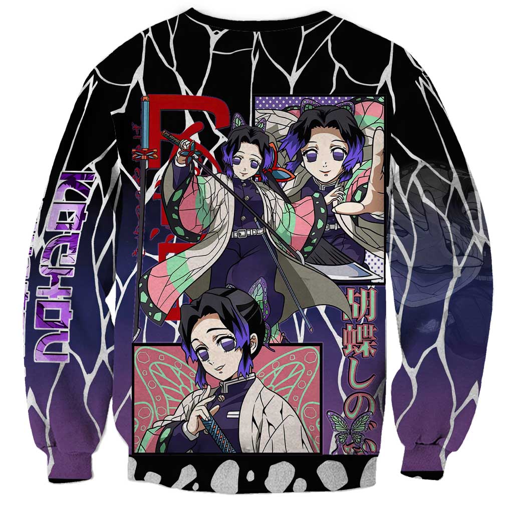 Shinobu Kocho Demon Slayer Sweatshirt with Purple and Black Web Style Design - The Mazicc