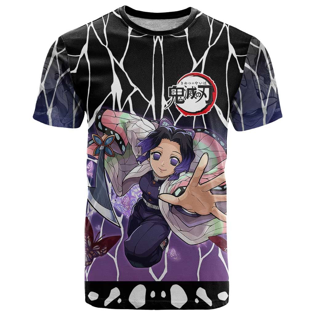 Shinobu Kocho Demon Slayer T Shirt with Purple and Black Web Style Design - The Mazicc
