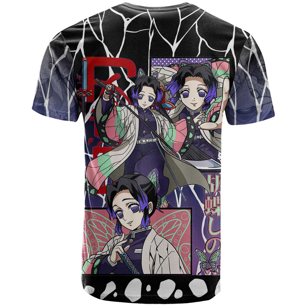 Shinobu Kocho Demon Slayer T Shirt with Purple and Black Web Style Design - The Mazicc