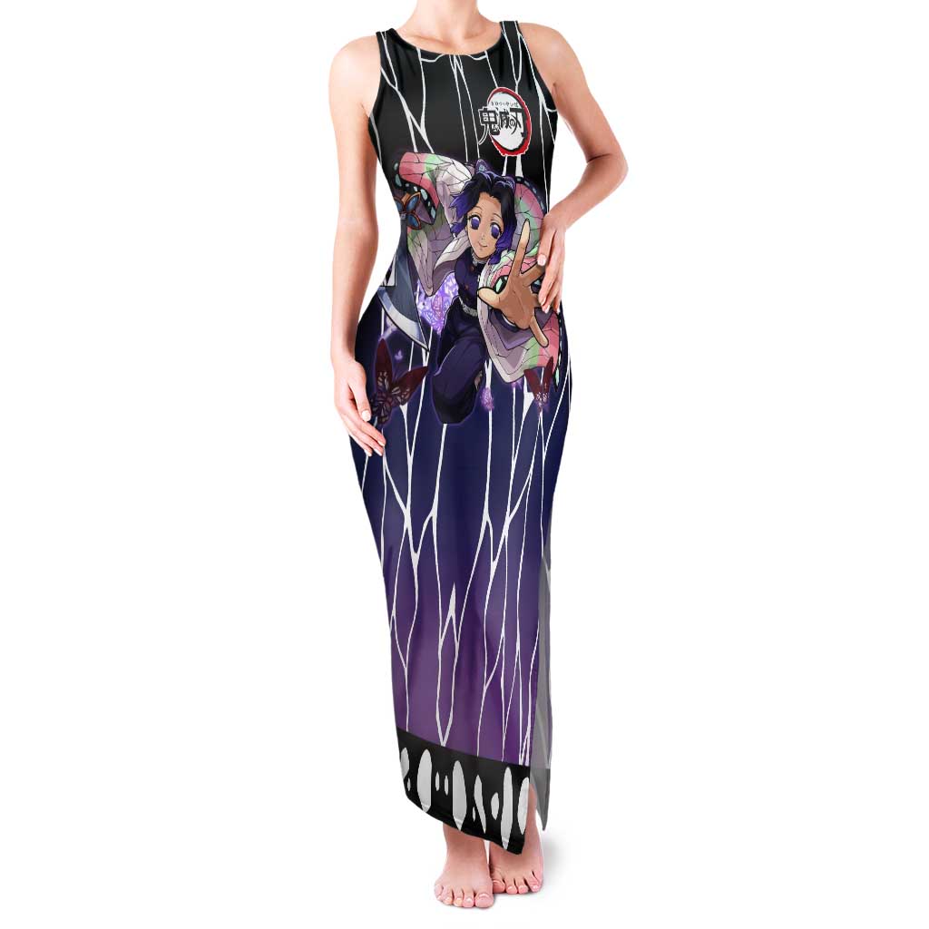 Shinobu Kocho Demon Slayer Tank Maxi Dress with Purple and Black Web Style Design - The Mazicc