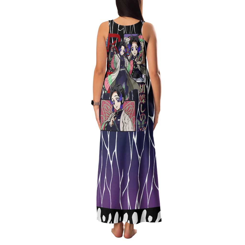 Shinobu Kocho Demon Slayer Tank Maxi Dress with Purple and Black Web Style Design - The Mazicc