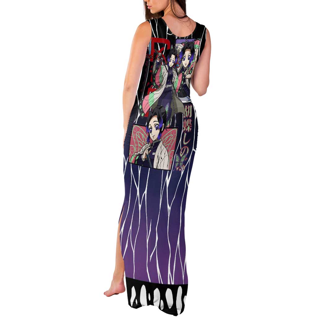 Shinobu Kocho Demon Slayer Tank Maxi Dress with Purple and Black Web Style Design - The Mazicc