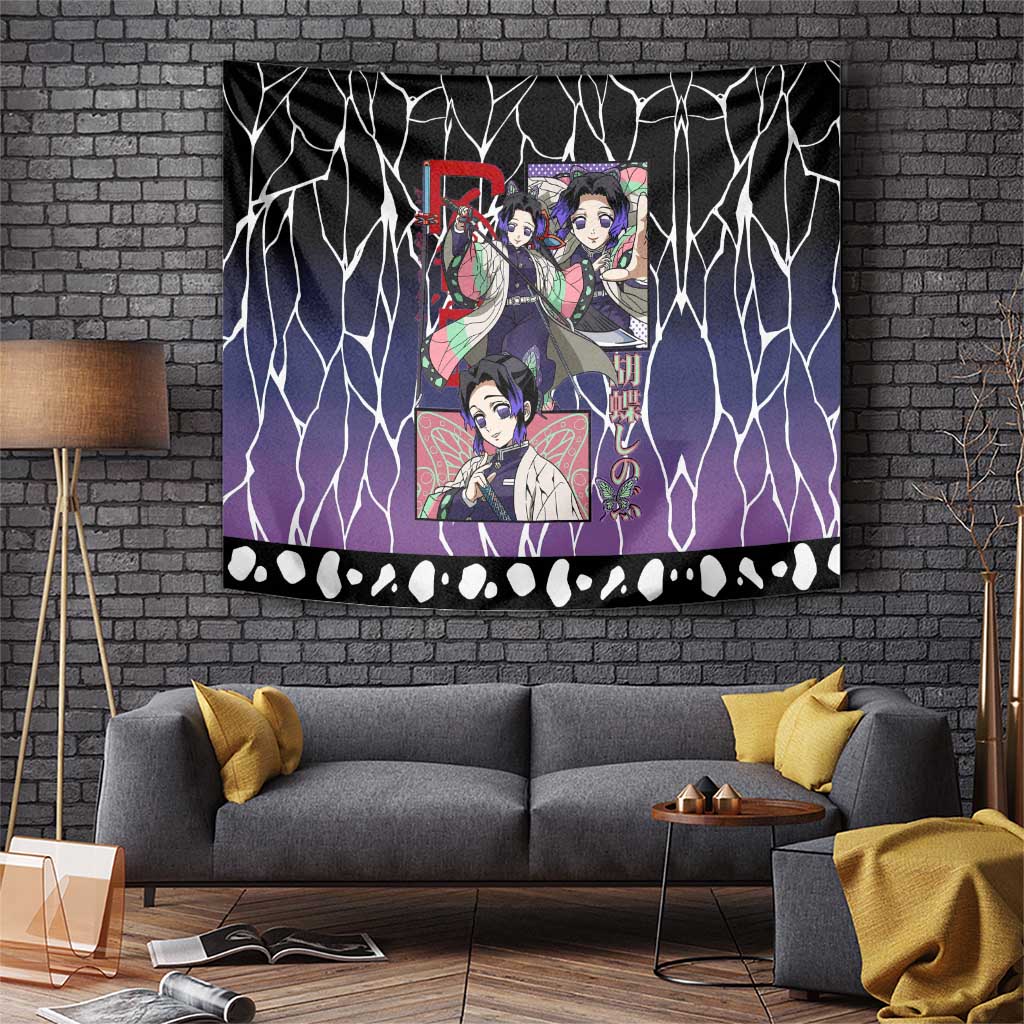 Shinobu Kocho Demon Slayer Tapestry with Purple and Black Web Style Design - The Mazicc
