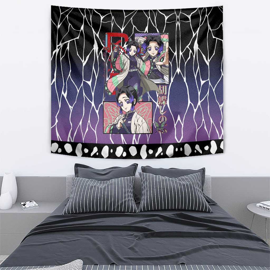 Shinobu Kocho Demon Slayer Tapestry with Purple and Black Web Style Design - The Mazicc