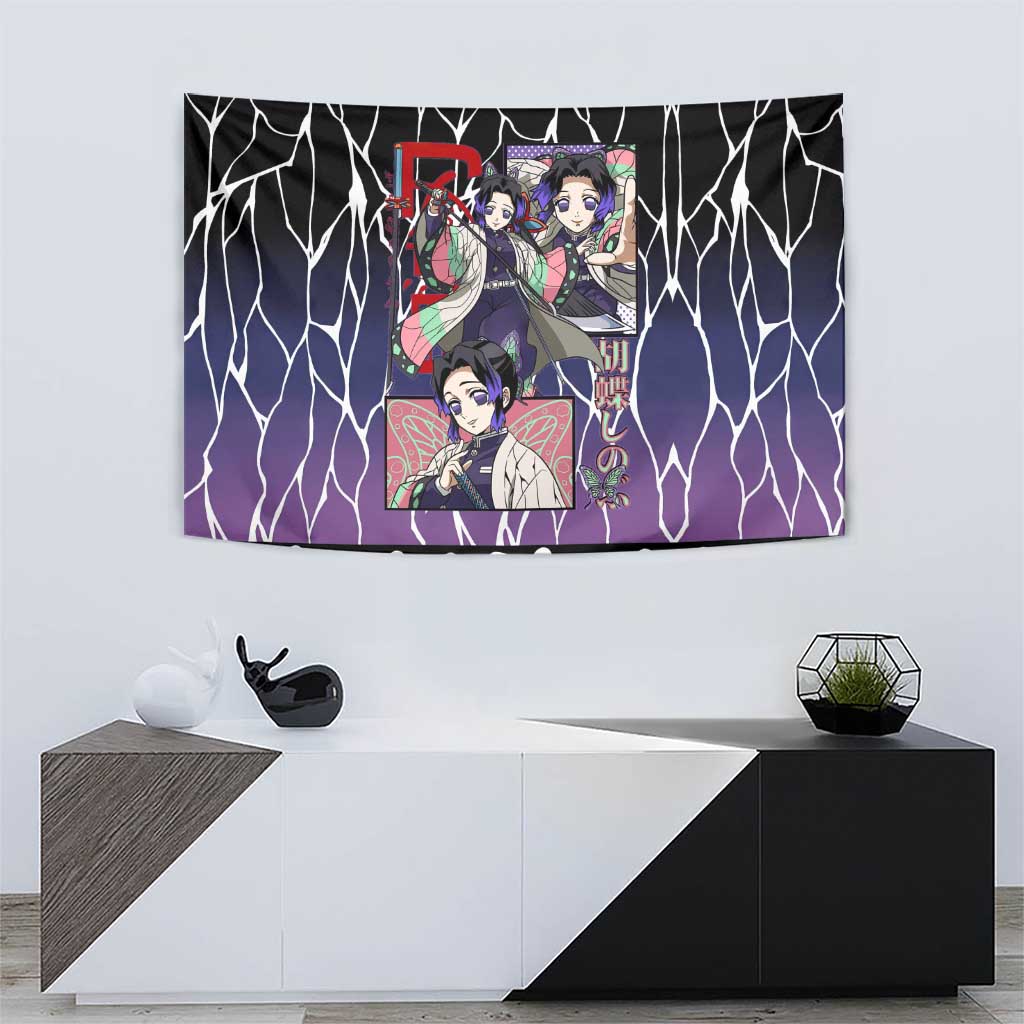 Shinobu Kocho Demon Slayer Tapestry with Purple and Black Web Style Design - The Mazicc