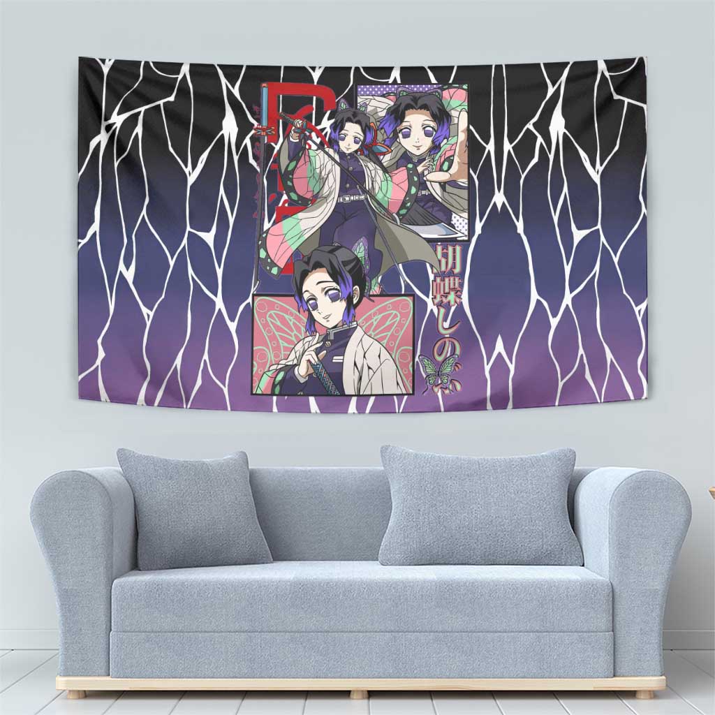 Shinobu Kocho Demon Slayer Tapestry with Purple and Black Web Style Design - The Mazicc