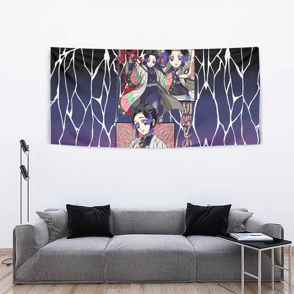 Shinobu Kocho Demon Slayer Tapestry with Purple and Black Web Style Design - The Mazicc