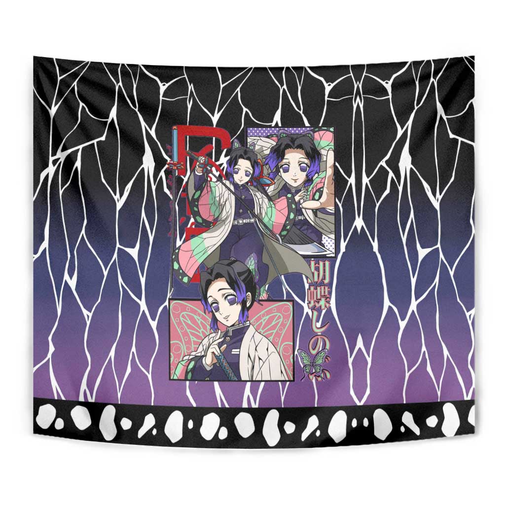Shinobu Kocho Demon Slayer Tapestry with Purple and Black Web Style Design - The Mazicc