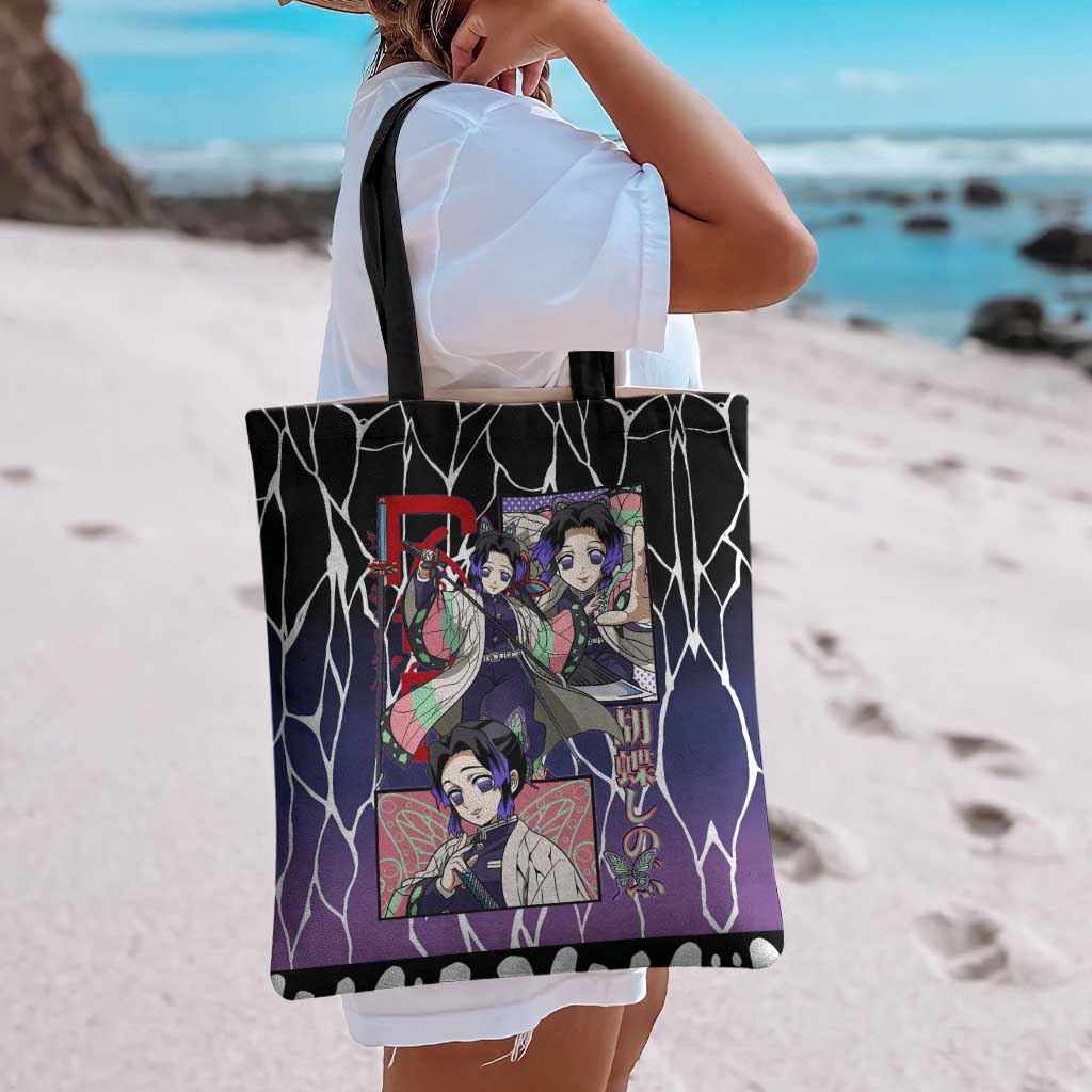 Shinobu Kocho Demon Slayer Tote Bag with Purple and Black Web Style Design - The Mazicc