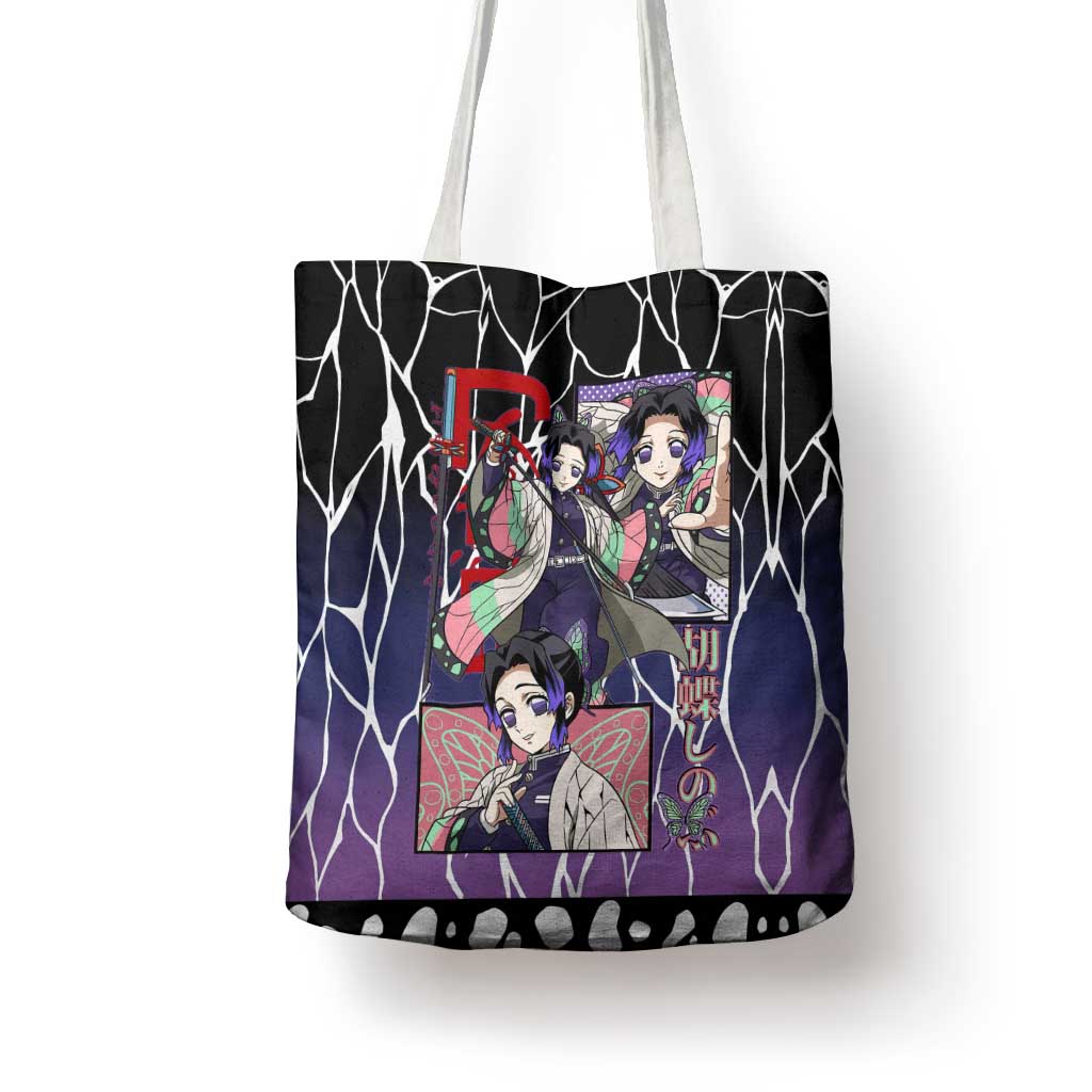 Shinobu Kocho Demon Slayer Tote Bag with Purple and Black Web Style Design - The Mazicc