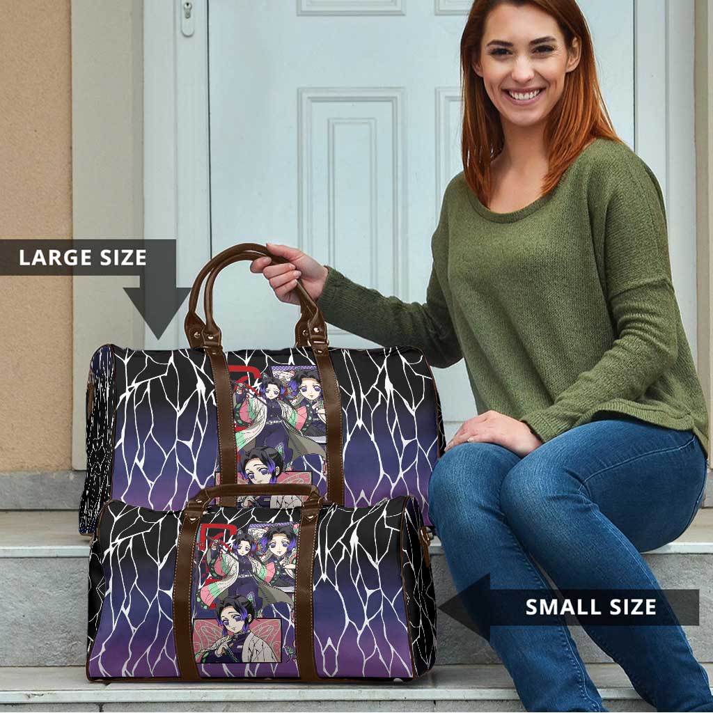 Shinobu Kocho Demon Slayer Travel Bag with Purple and Black Web Style Design - The Mazicc