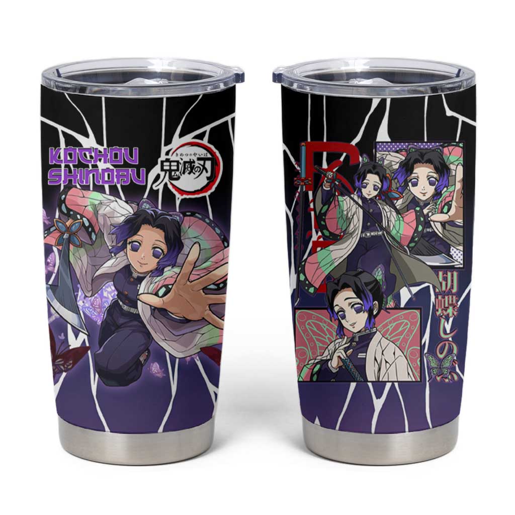 Shinobu Kocho Demon Slayer Tumbler Cup with Purple and Black Web Style Design - The Mazicc