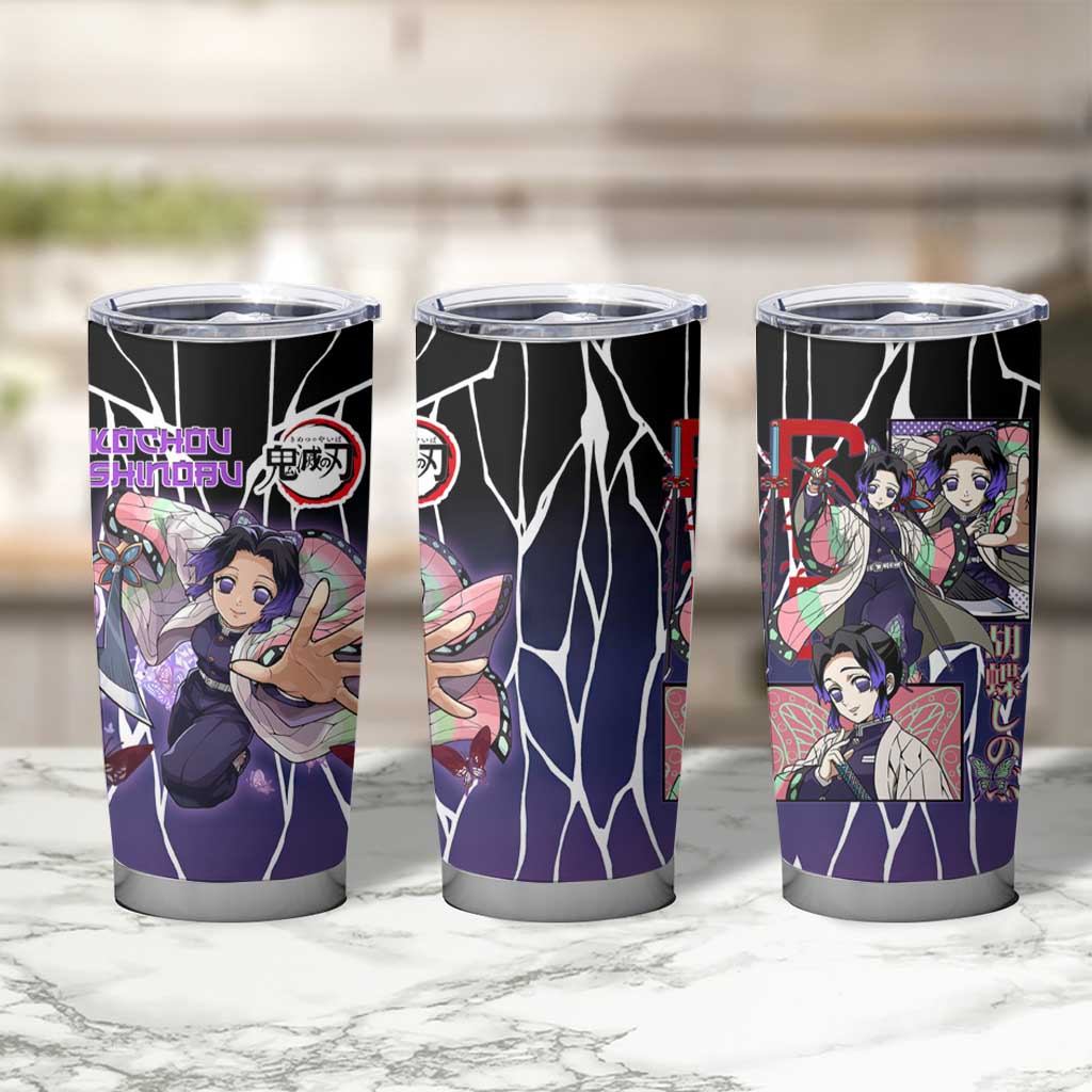 Shinobu Kocho Demon Slayer Tumbler Cup with Purple and Black Web Style Design - The Mazicc