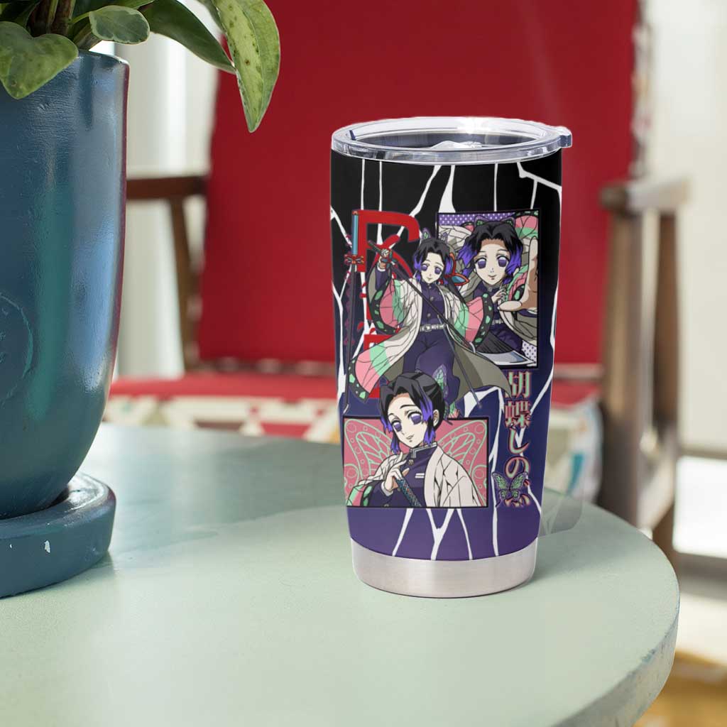 Shinobu Kocho Demon Slayer Tumbler Cup with Purple and Black Web Style Design - The Mazicc