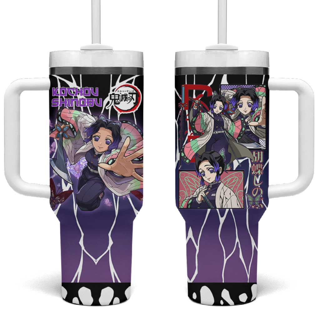 Shinobu Kocho Demon Slayer Tumbler With Handle with Purple and Black Web Style Design - The Mazicc
