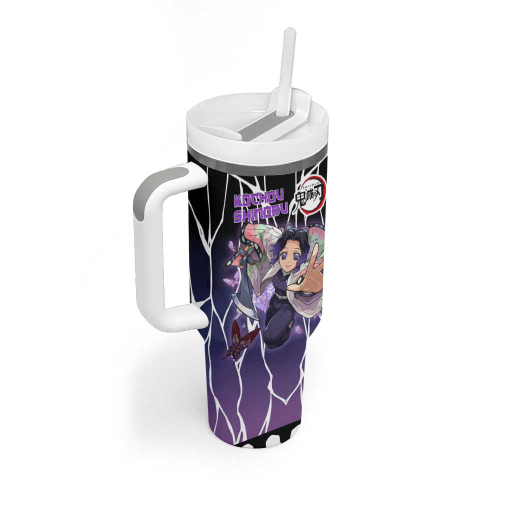 Shinobu Kocho Demon Slayer Tumbler With Handle with Purple and Black Web Style Design - The Mazicc