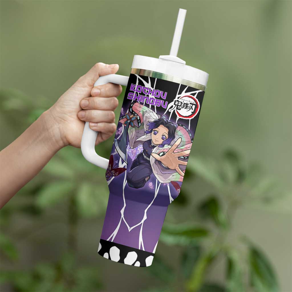 Shinobu Kocho Demon Slayer Tumbler With Handle with Purple and Black Web Style Design - The Mazicc