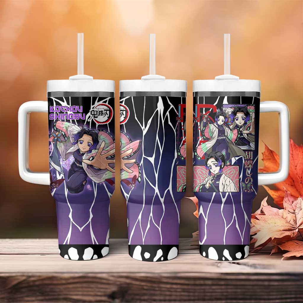 Shinobu Kocho Demon Slayer Tumbler With Handle with Purple and Black Web Style Design - The Mazicc
