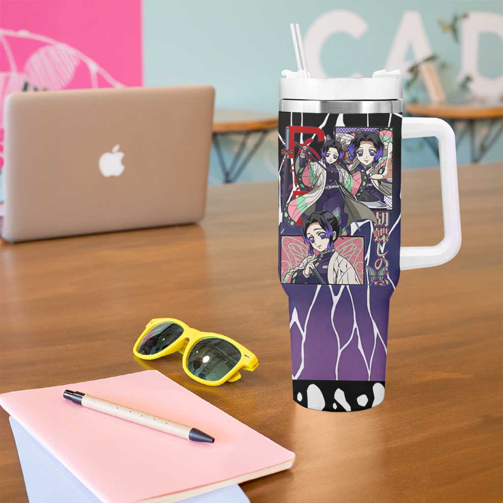 Shinobu Kocho Demon Slayer Tumbler With Handle with Purple and Black Web Style Design - The Mazicc