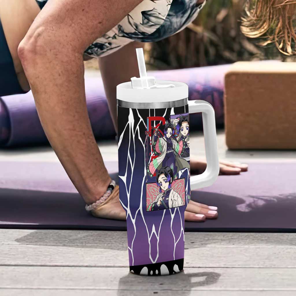 Shinobu Kocho Demon Slayer Tumbler With Handle with Purple and Black Web Style Design - The Mazicc