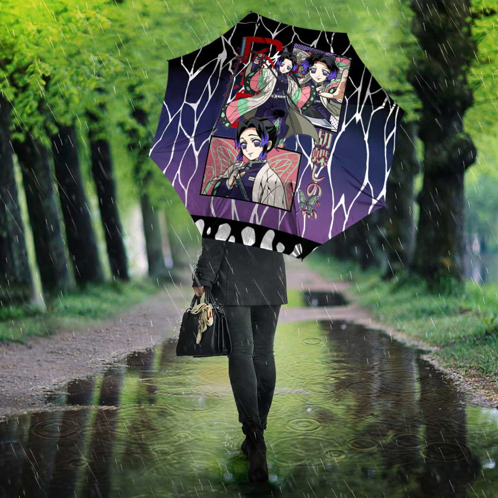 Shinobu Kocho Demon Slayer Umbrella with Purple and Black Web Style Design - The Mazicc