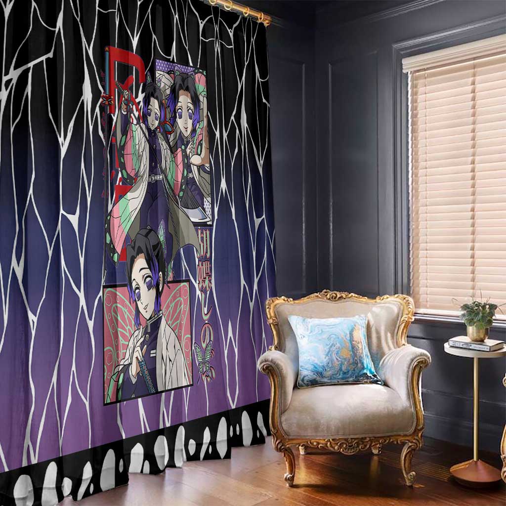 Shinobu Kocho Demon Slayer Window Curtain with Purple and Black Web Style Design - The Mazicc