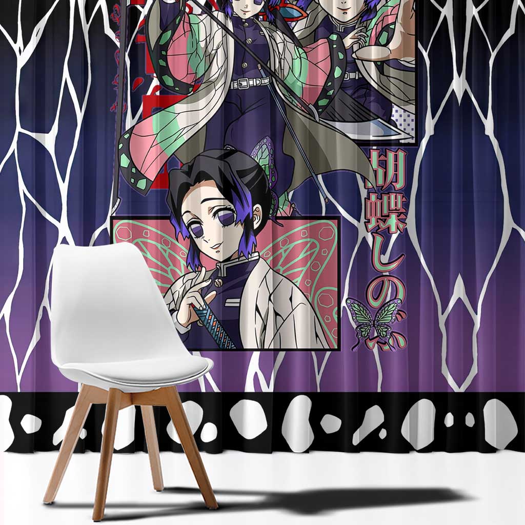 Shinobu Kocho Demon Slayer Window Curtain with Purple and Black Web Style Design - The Mazicc
