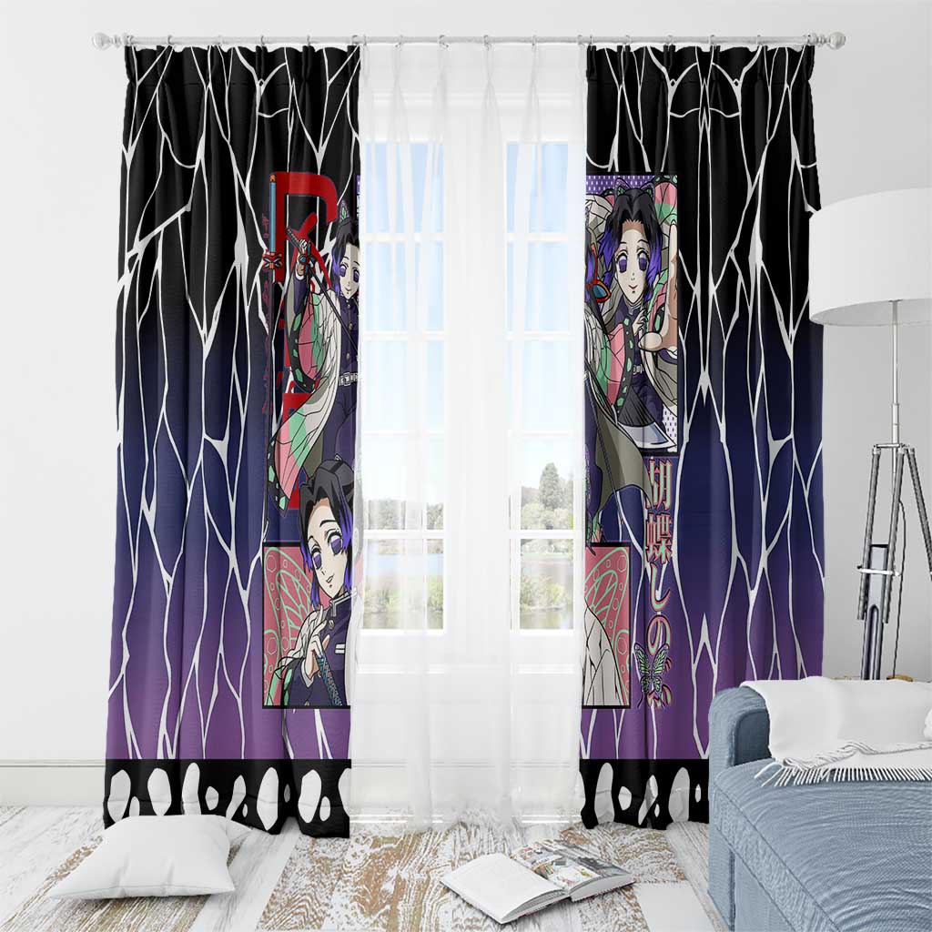 Shinobu Kocho Demon Slayer Window Curtain with Purple and Black Web Style Design - The Mazicc