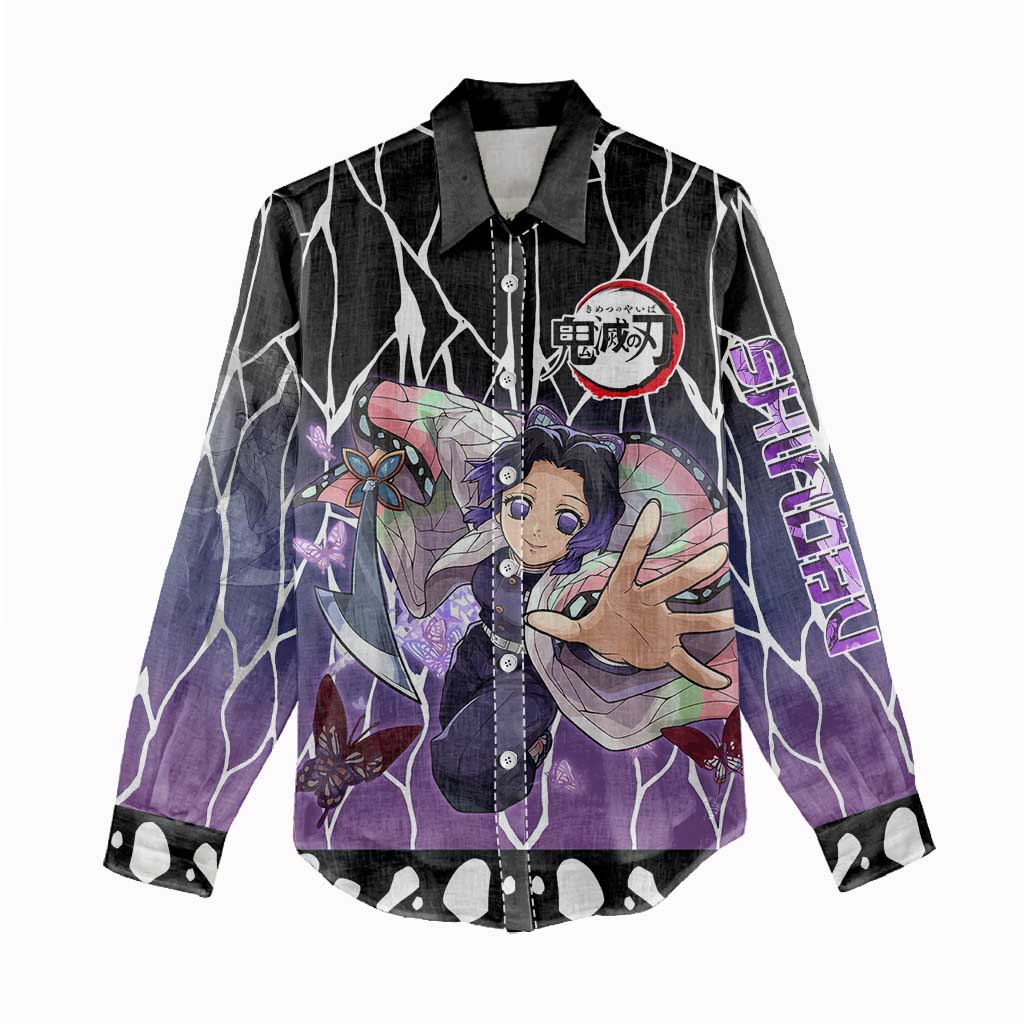 Shinobu Kocho Demon Slayer Women Casual Shirt with Purple and Black Web Style Design - The Mazicc