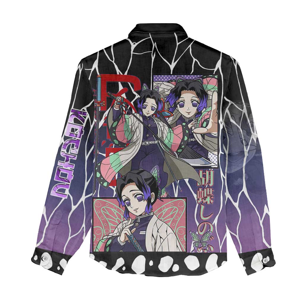 Shinobu Kocho Demon Slayer Women Casual Shirt with Purple and Black Web Style Design - The Mazicc