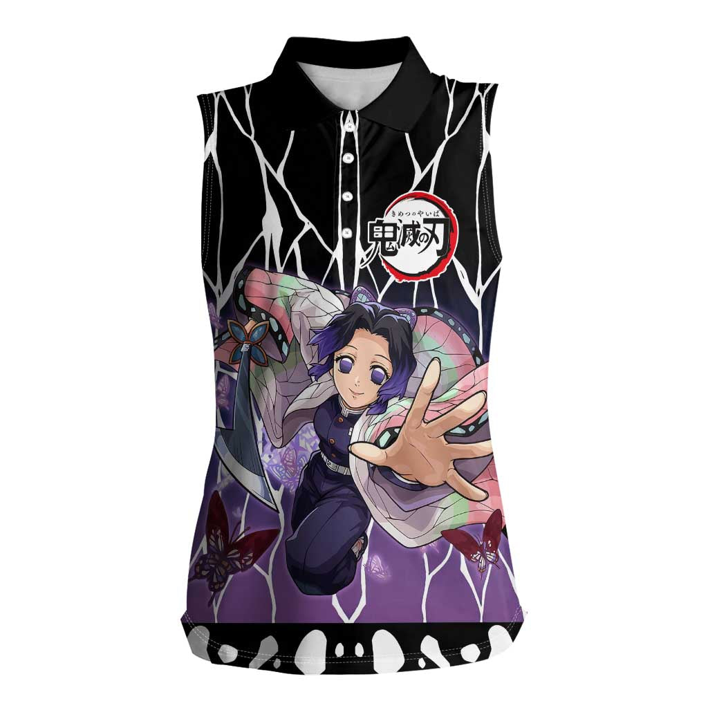 Shinobu Kocho Demon Slayer Women Sleeveless Polo Shirt with Purple and Black Web Style Design - The Mazicc