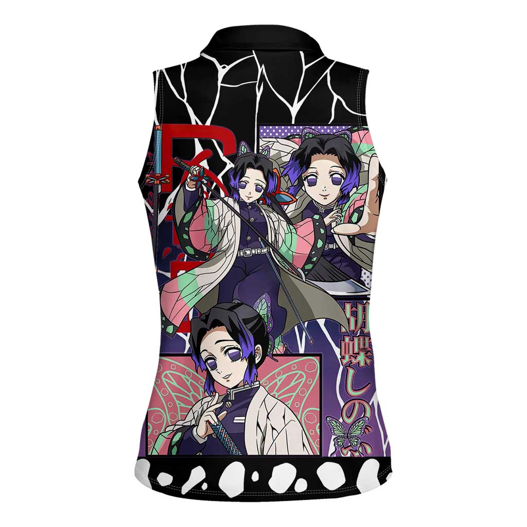 Shinobu Kocho Demon Slayer Women Sleeveless Polo Shirt with Purple and Black Web Style Design - The Mazicc