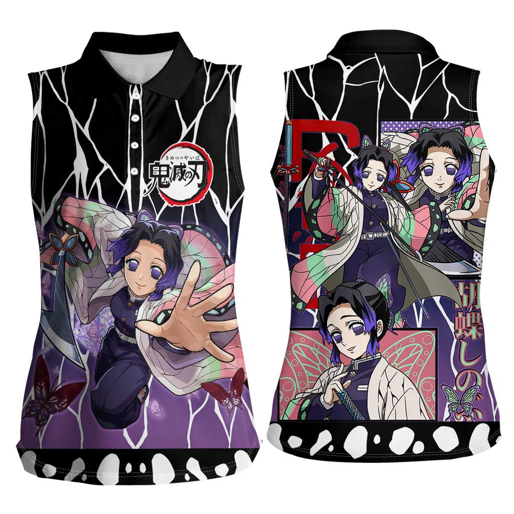 Shinobu Kocho Demon Slayer Women Sleeveless Polo Shirt with Purple and Black Web Style Design - The Mazicc