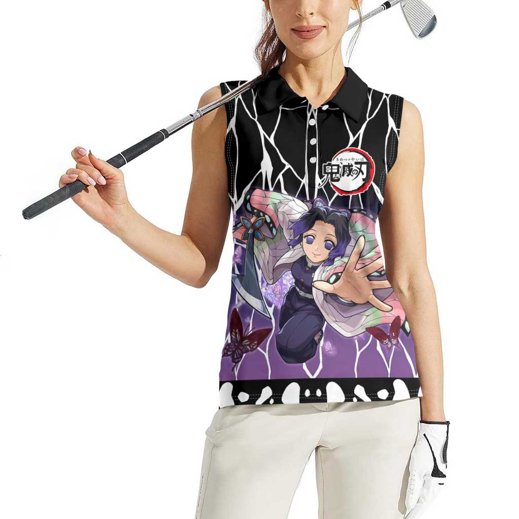 Shinobu Kocho Demon Slayer Women Sleeveless Polo Shirt with Purple and Black Web Style Design - The Mazicc