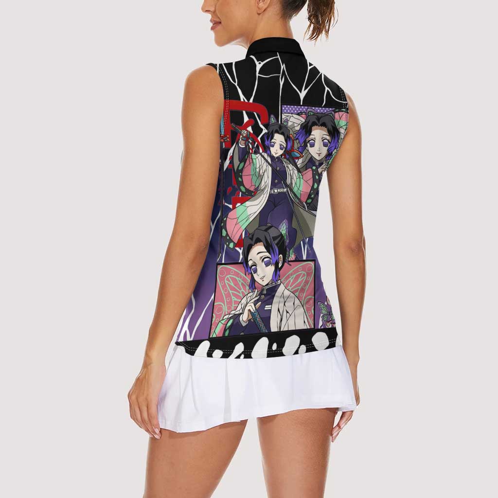 Shinobu Kocho Demon Slayer Women Sleeveless Polo Shirt with Purple and Black Web Style Design - The Mazicc