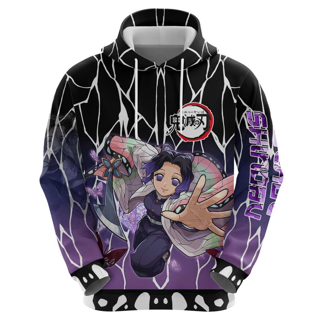 Shinobu Kocho Demon Slayer Zip Hoodie with Purple and Black Web Style Design - The Mazicc