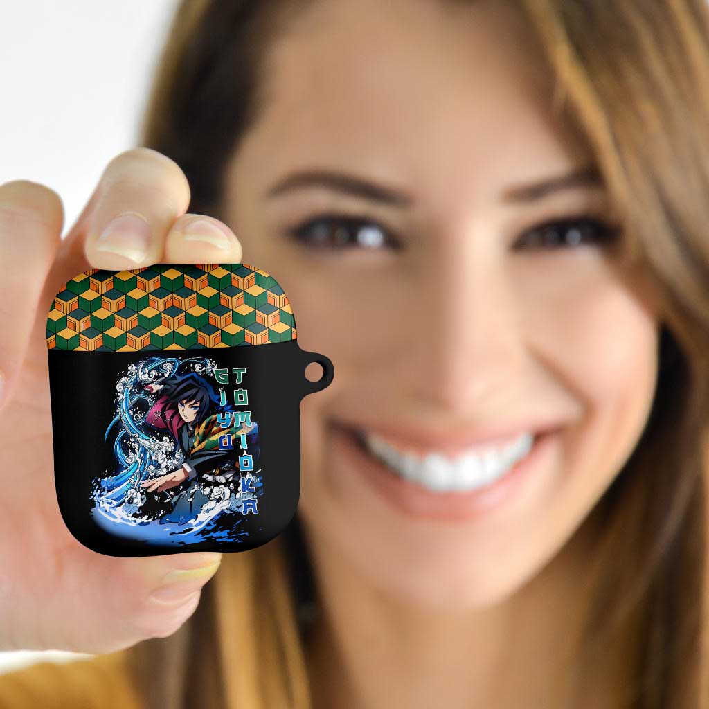 Giyu Tomioka Demon Slayer AirPods Case with Green and Orange Cube Water Style Design - The Mazicc