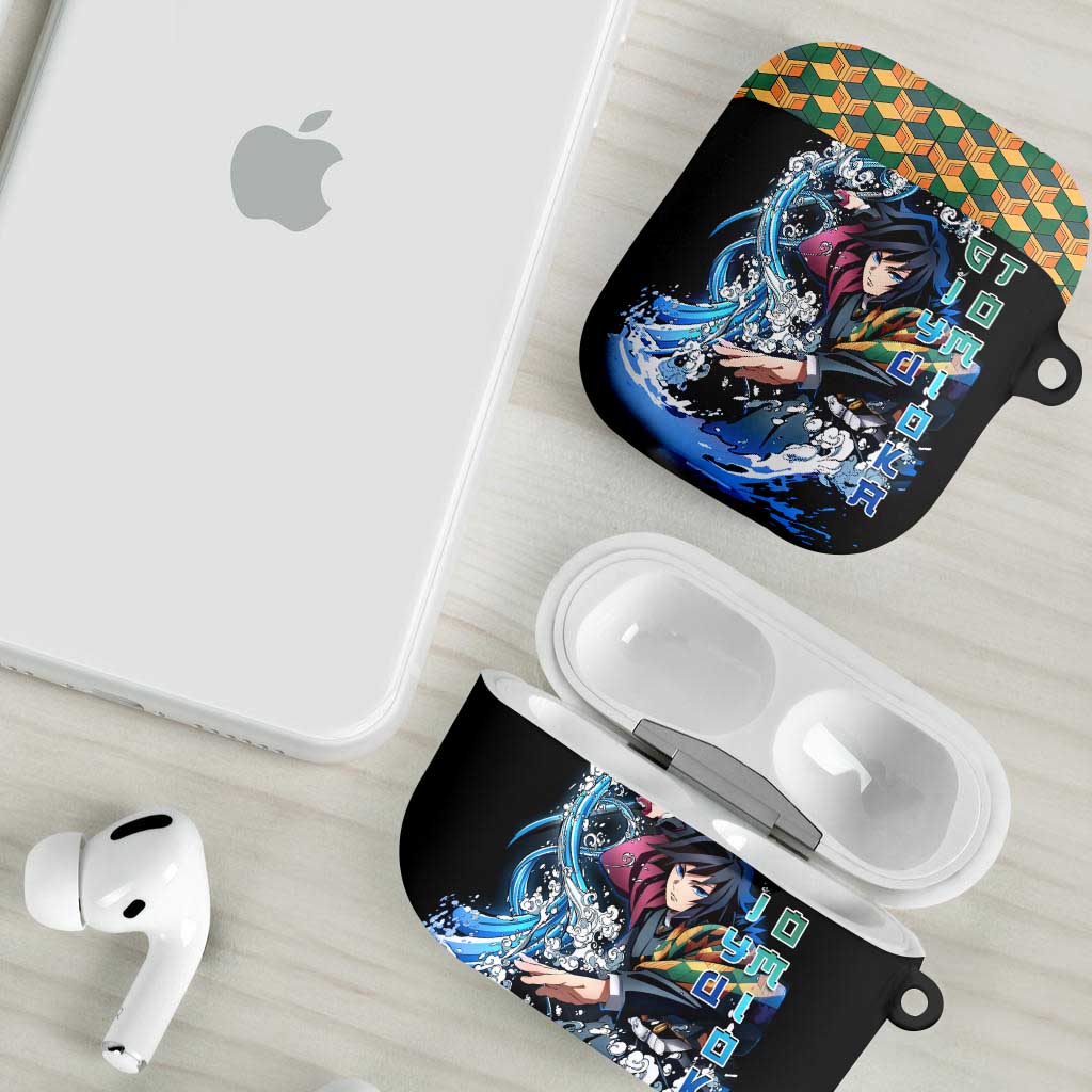 Giyu Tomioka Demon Slayer AirPods Case with Green and Orange Cube Water Style Design - The Mazicc