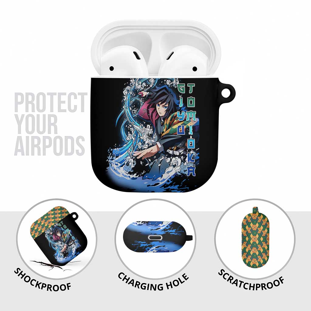 Giyu Tomioka Demon Slayer AirPods Case with Green and Orange Cube Water Style Design - The Mazicc