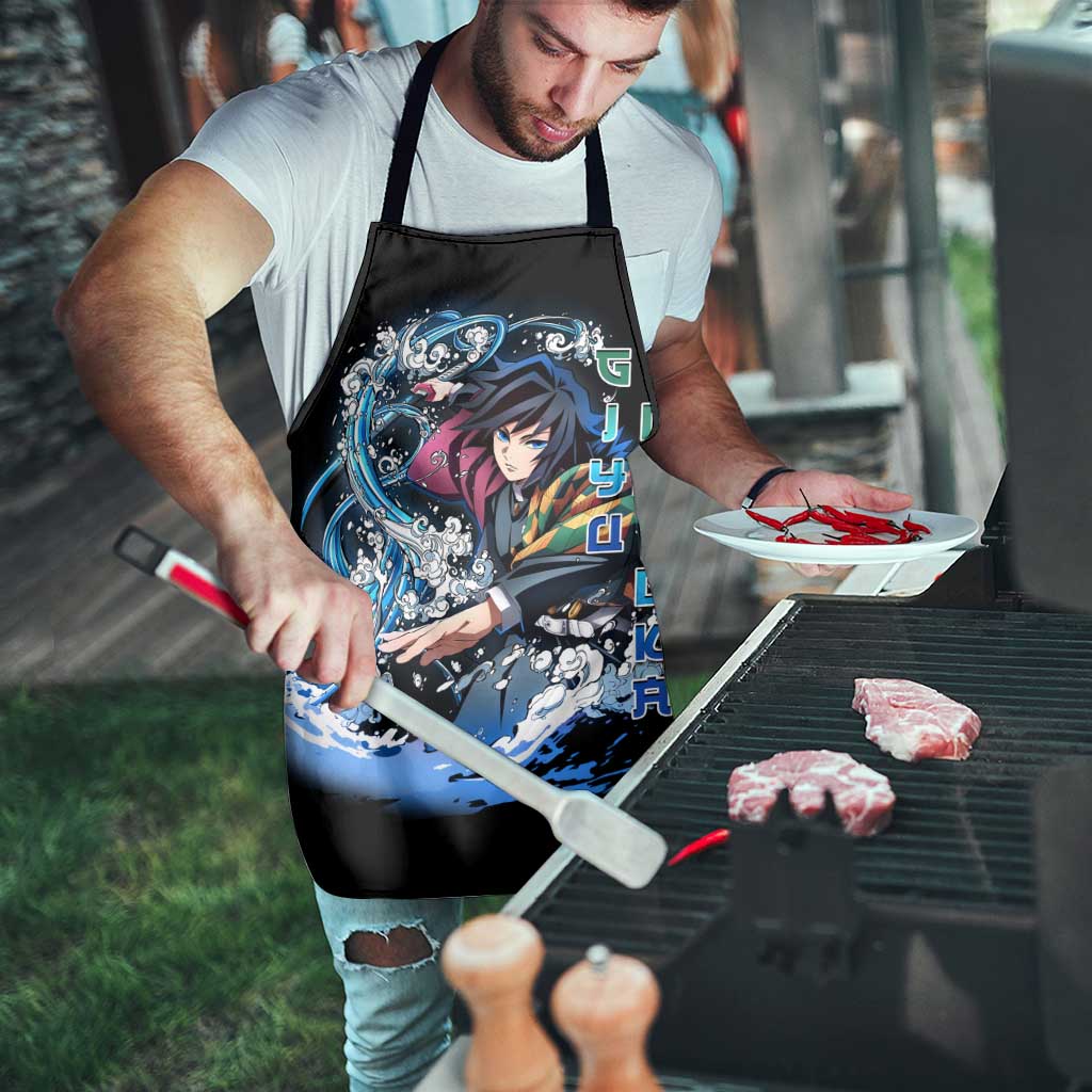 Giyu Tomioka Demon Slayer Apron with Green and Orange Cube Water Style Design - The Mazicc