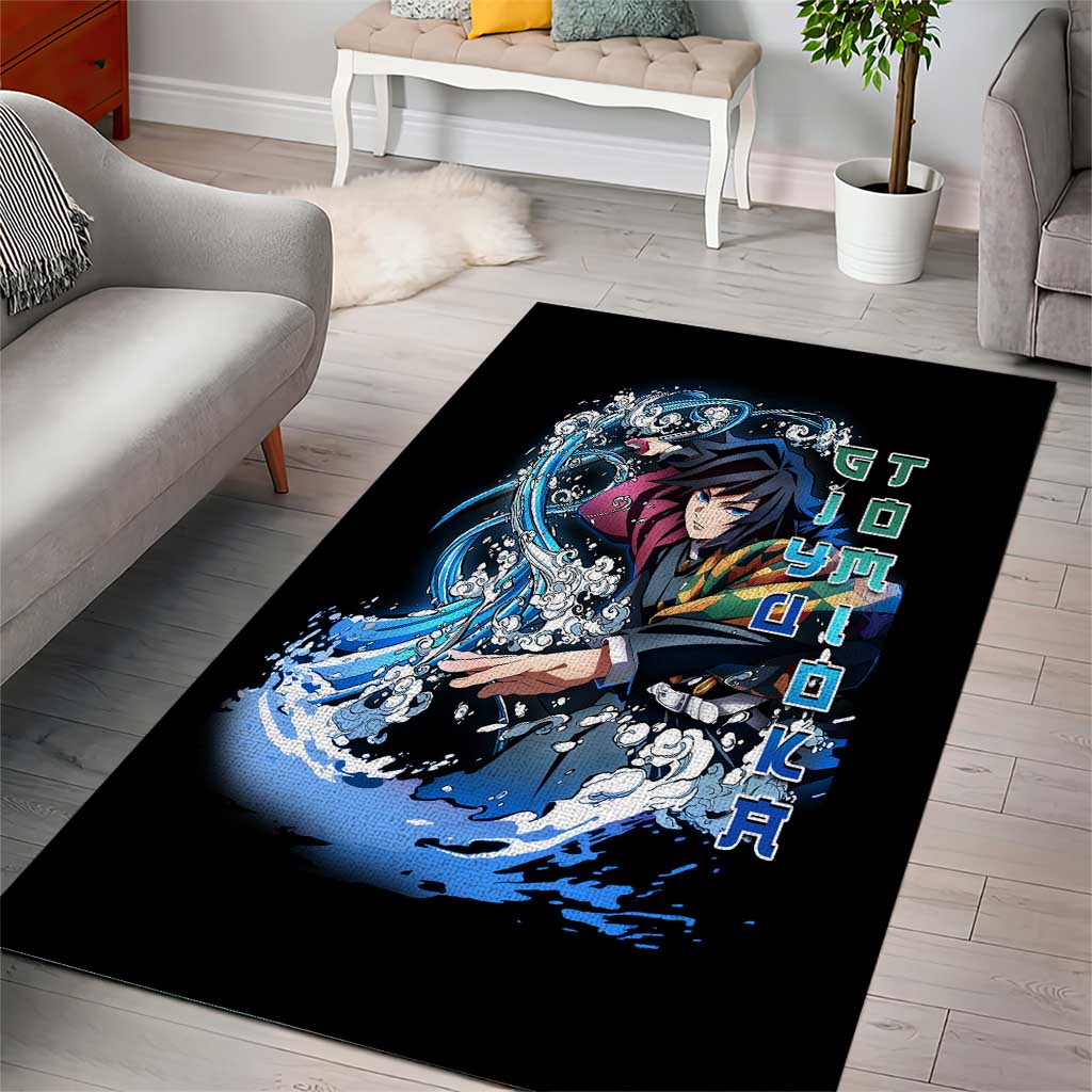 Giyu Tomioka Demon Slayer Area Rug with Green and Orange Cube Water Style Design - The Mazicc