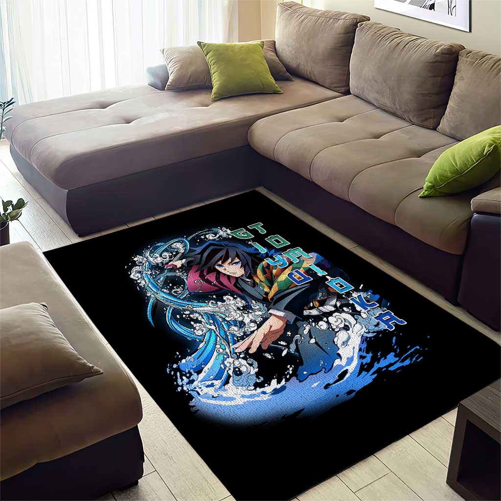 Giyu Tomioka Demon Slayer Area Rug with Green and Orange Cube Water Style Design - The Mazicc