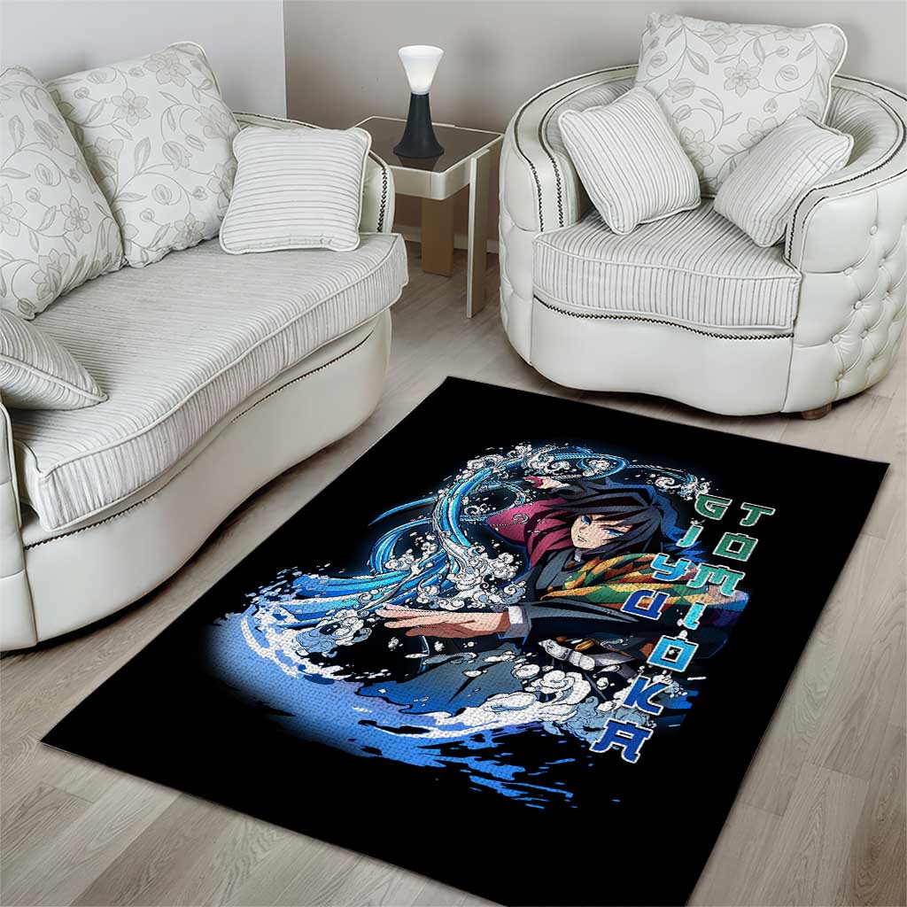 Giyu Tomioka Demon Slayer Area Rug with Green and Orange Cube Water Style Design - The Mazicc