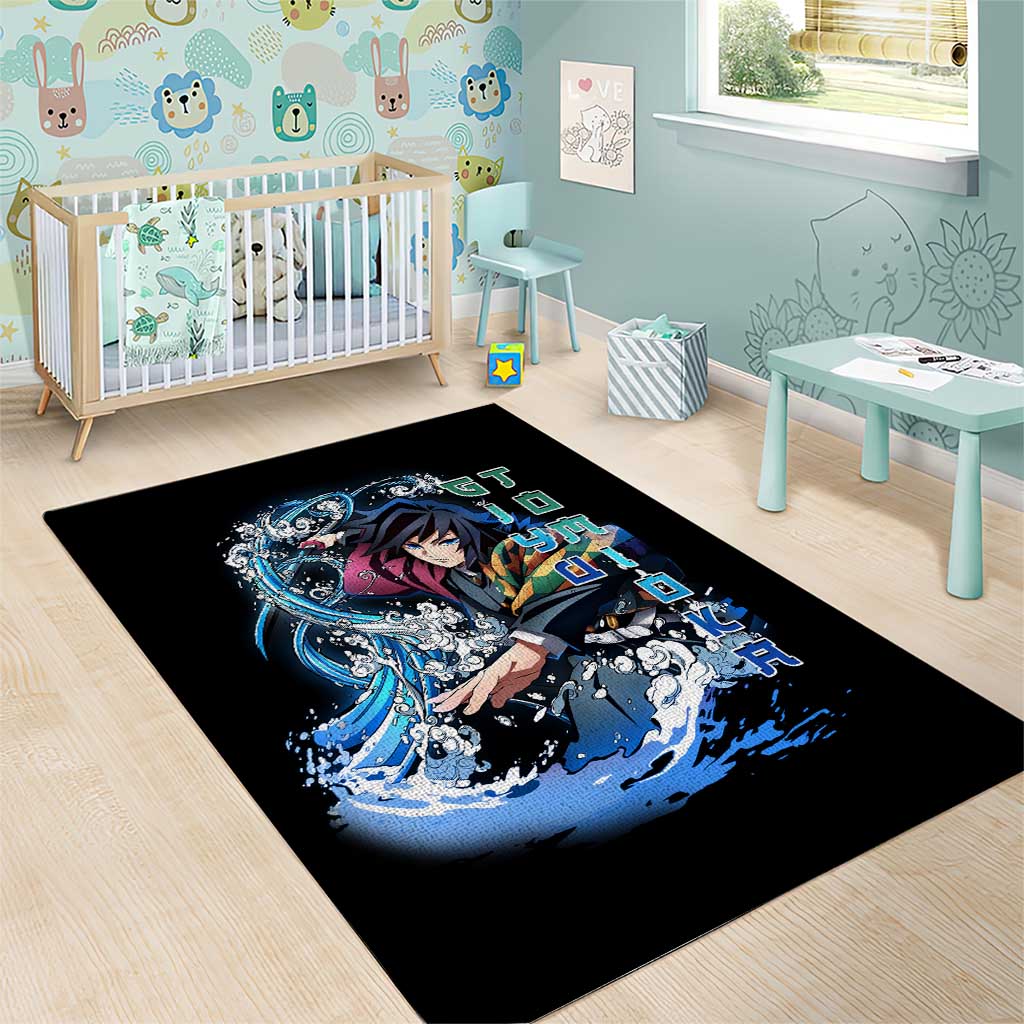 Giyu Tomioka Demon Slayer Area Rug with Green and Orange Cube Water Style Design - The Mazicc