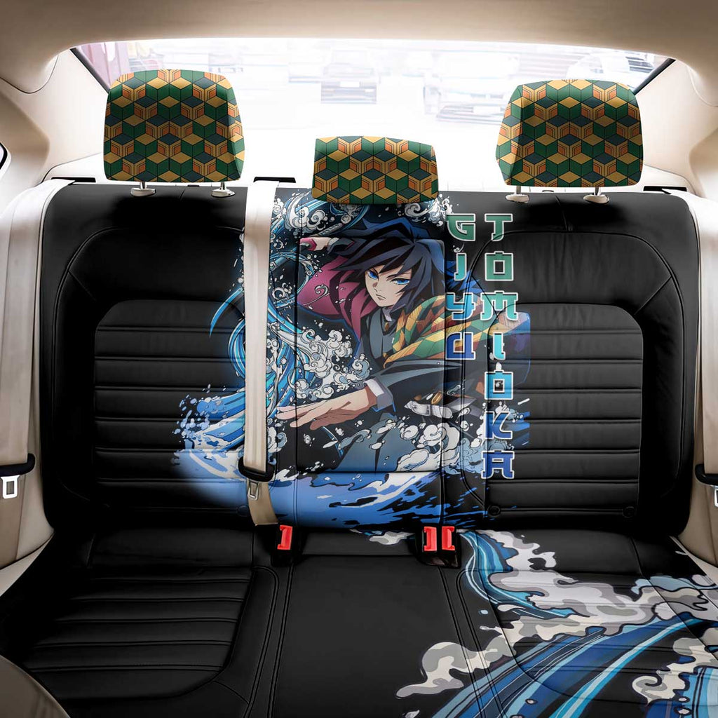 Giyu Tomioka Demon Slayer Back Car Seat Cover with Green and Orange Cube Water Style Design - The Mazicc