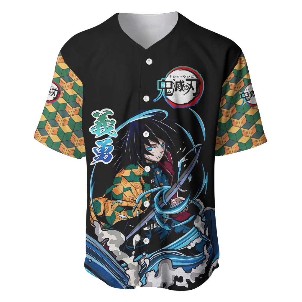 Giyu Tomioka Demon Slayer Baseball Jersey with Green and Orange Cube Water Style Design - The Mazicc